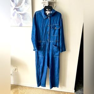 Soft long sleeves jean jumpsuit